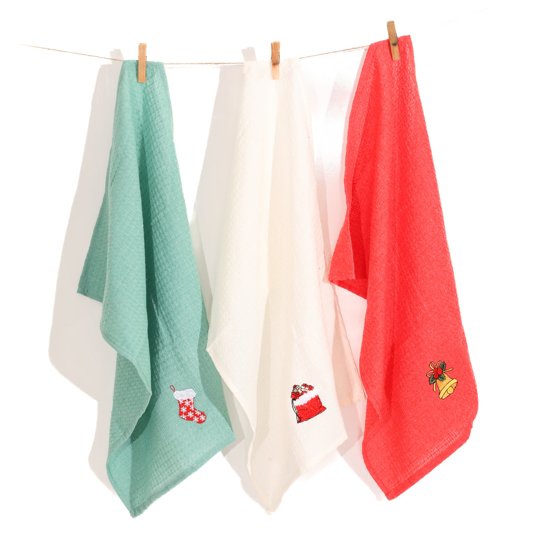 Christmas Themed Embroidered Kitchen Towels 3pcs Craft Gift Packaged