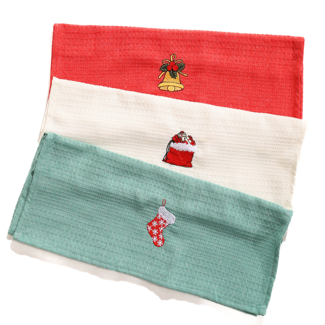 Christmas Themed Embroidered Kitchen Towels 3pcs Craft Gift Packaged