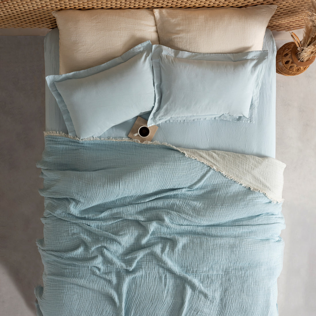 Muslin Double Face Bedspread Light Blue