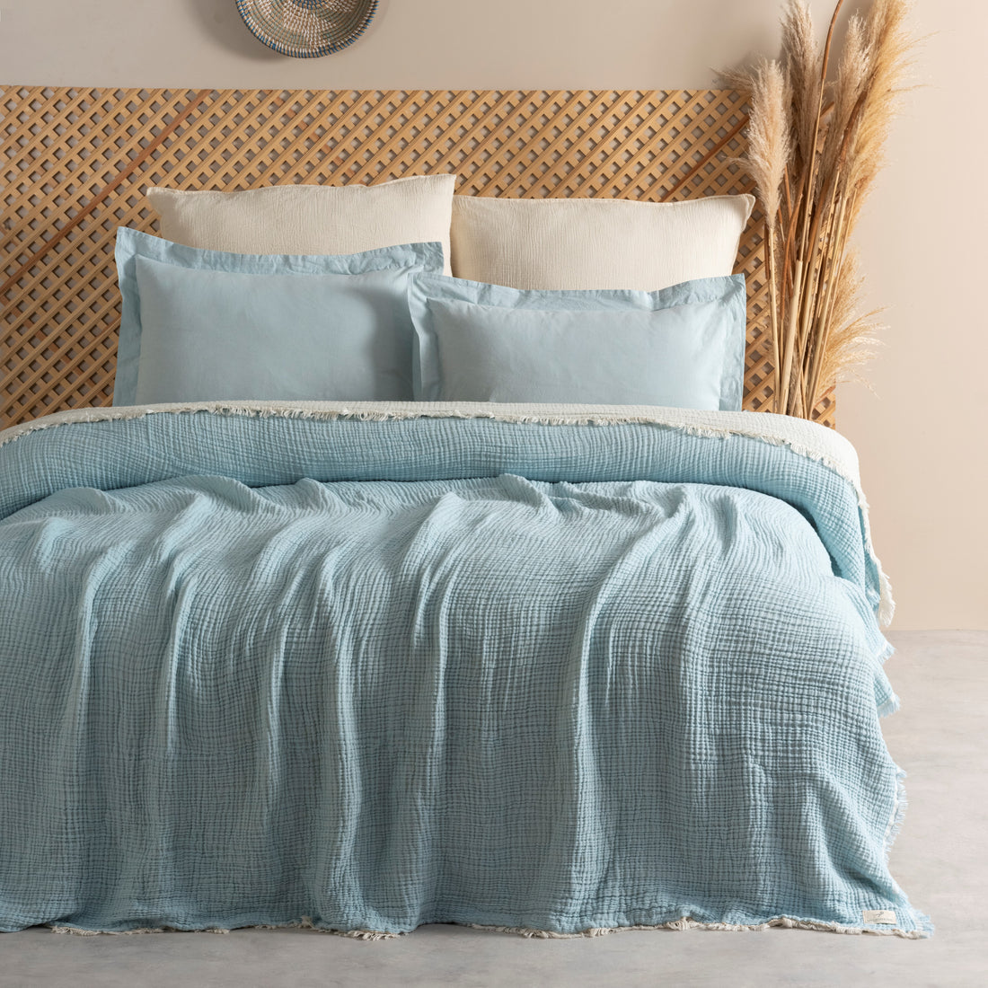 Muslin Double Face Bedspread Light Blue