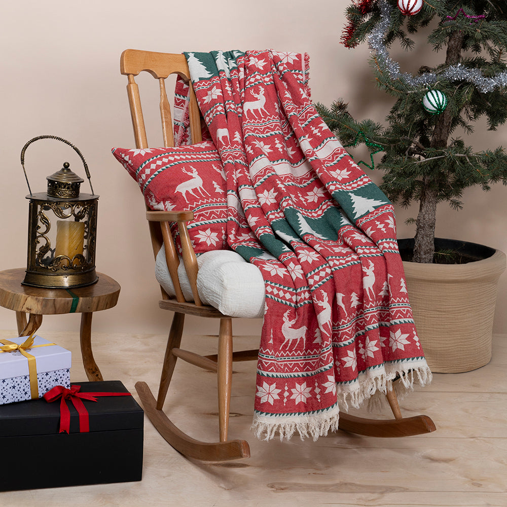 Christmas Throw Blanket & Zipper Throw Pillowcase  (Total 2 piece)