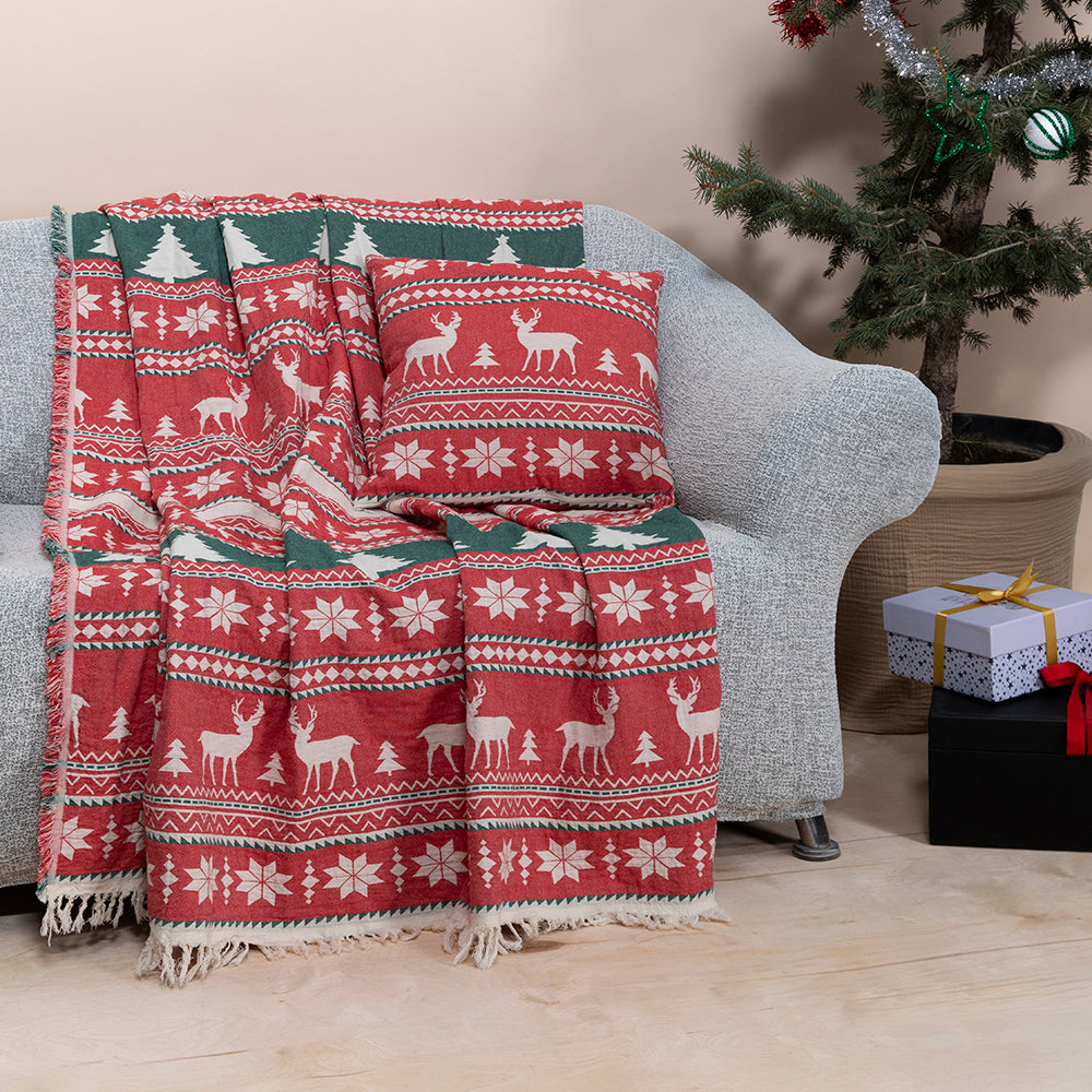 Christmas Throw Blanket & Zipper Throw Pillowcase  (Total 2 piece)