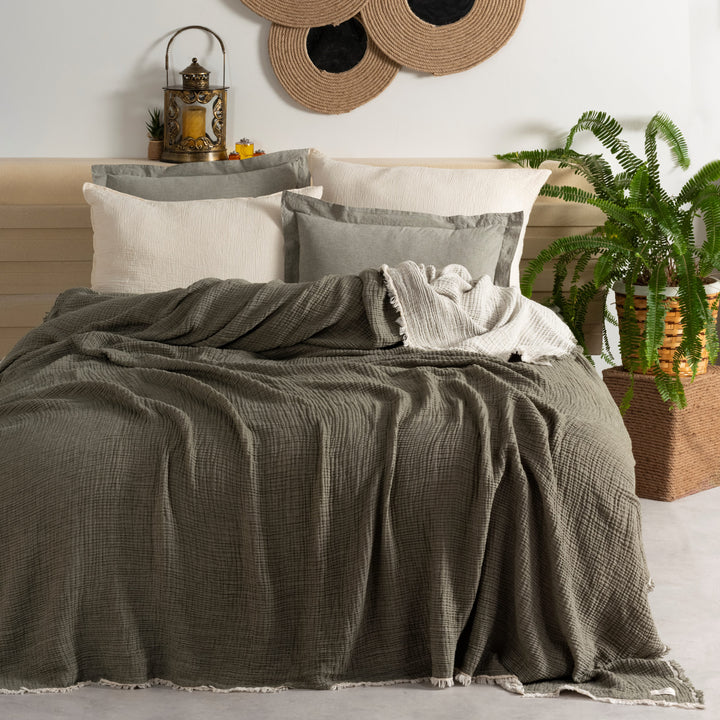 Muslin Double Face Bedspread Dark Green