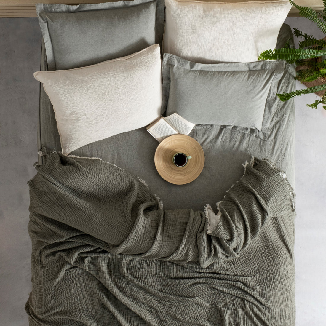 Muslin Double Face Bedspread Dark Green