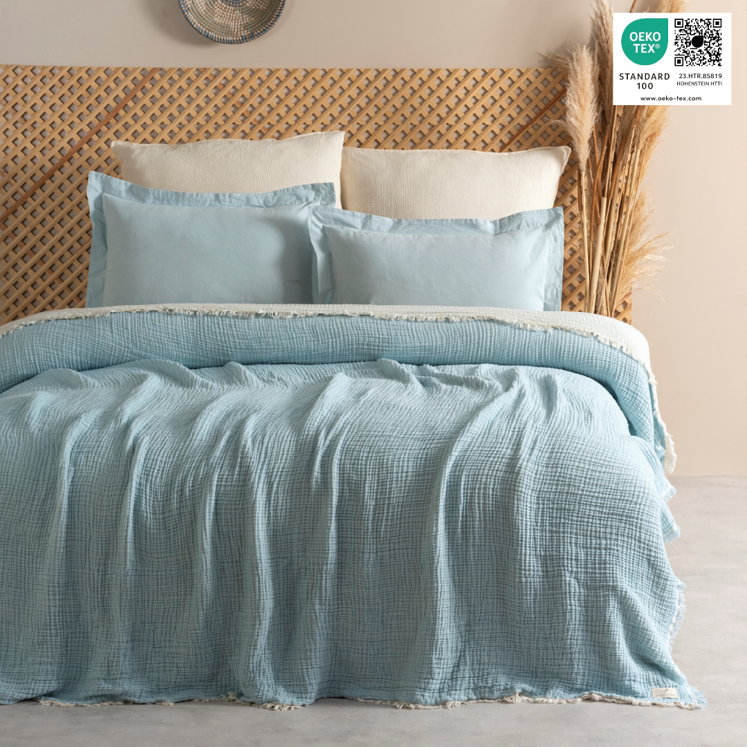 Muslin Double Face Bedspread Light Blue