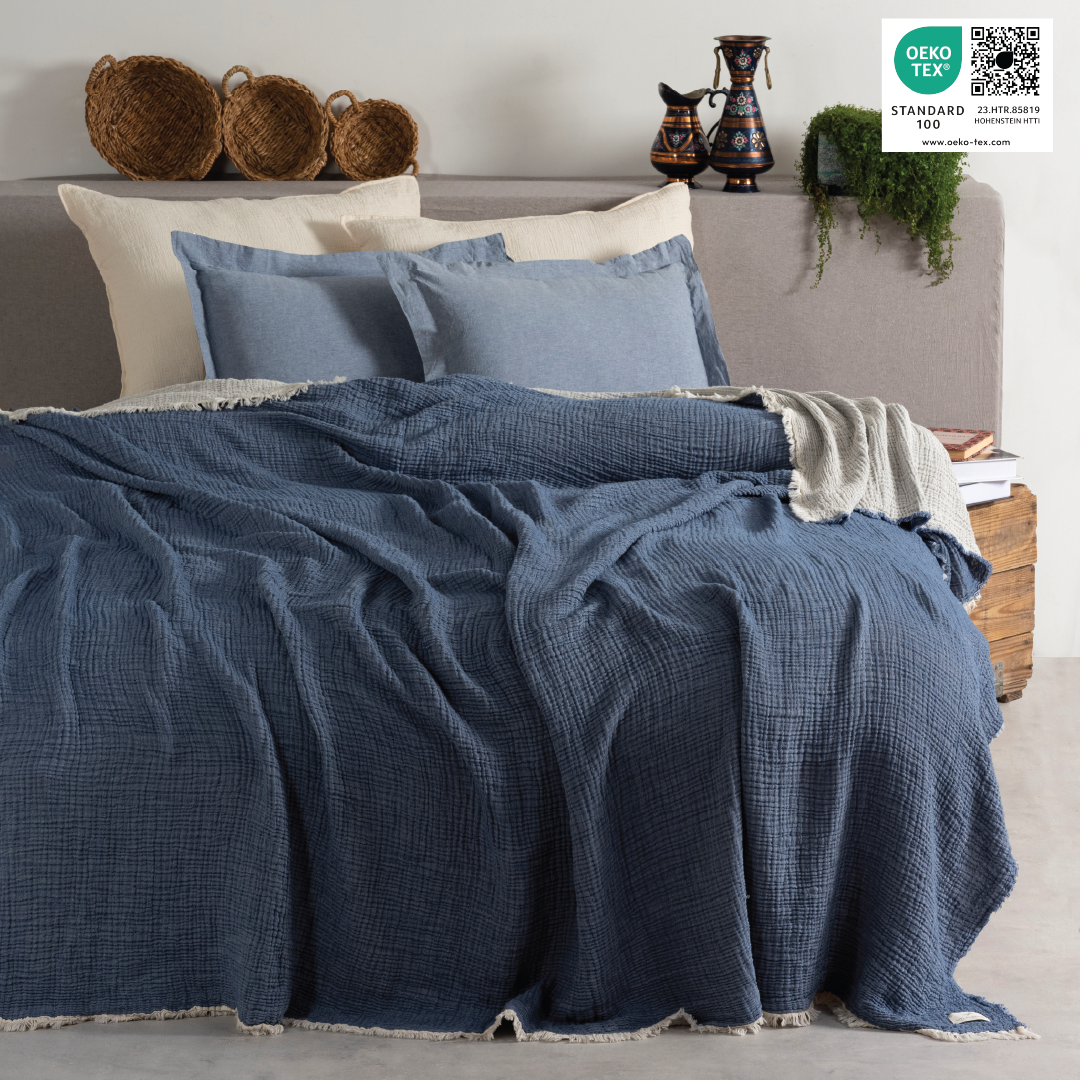 Muslin Double Face Bedspread Oil Blue