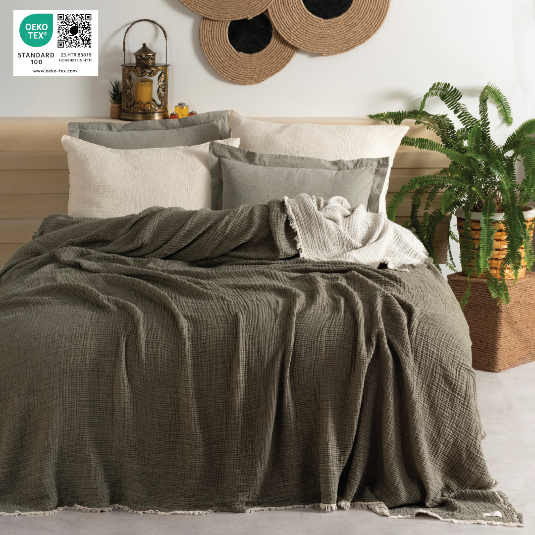 Muslin Double Face Bedspread Dark Green