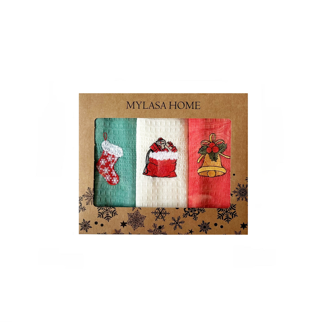 Christmas Themed Embroidered Kitchen Towels 3pcs Craft Gift Packaged