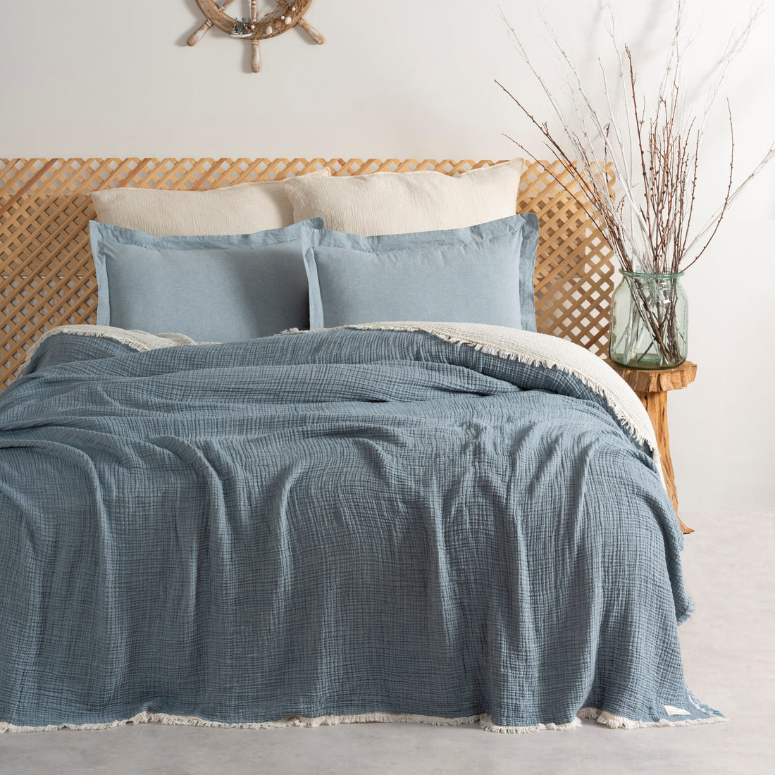 Muslin Double Face Bedspread Dark Blue