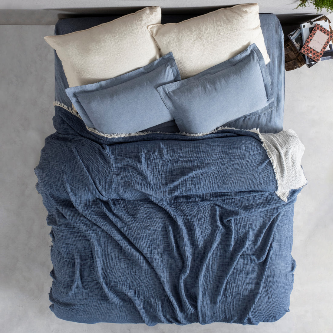 Muslin Double Face Bedspread Oil Blue