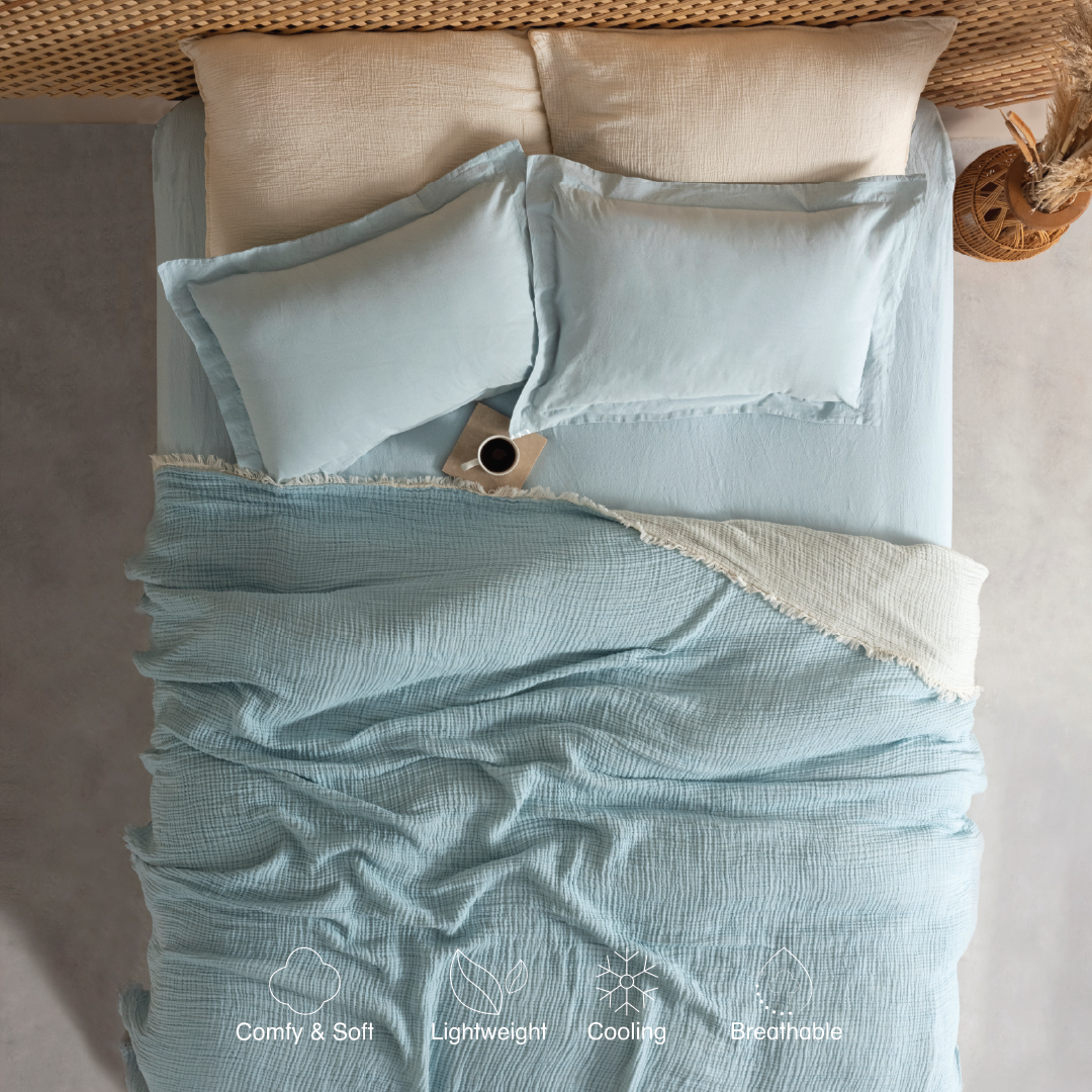 Muslin Double Face Bedspread Light Blue