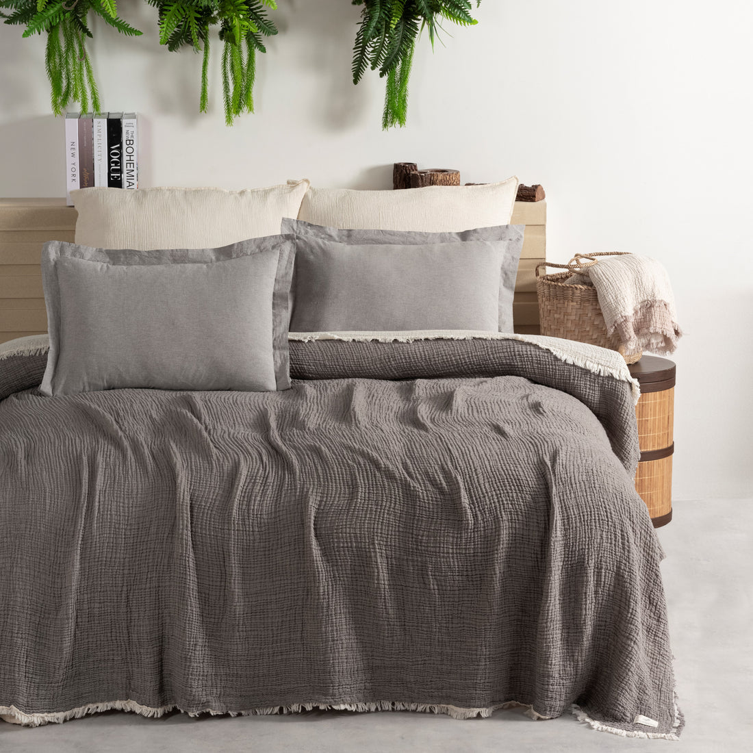 Muslin Double Face Bedspread Gray